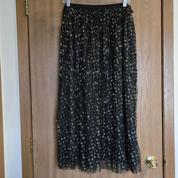 Modcloth Speckled In Gold Tulle Midi Skirt - Picture 3 of 11